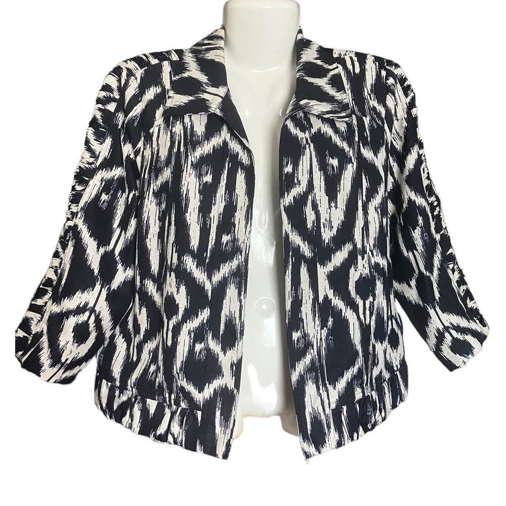 Christopher & Banks Women's Navy/ Cream Open Front 3/4 Sleeves Jacket | Size L